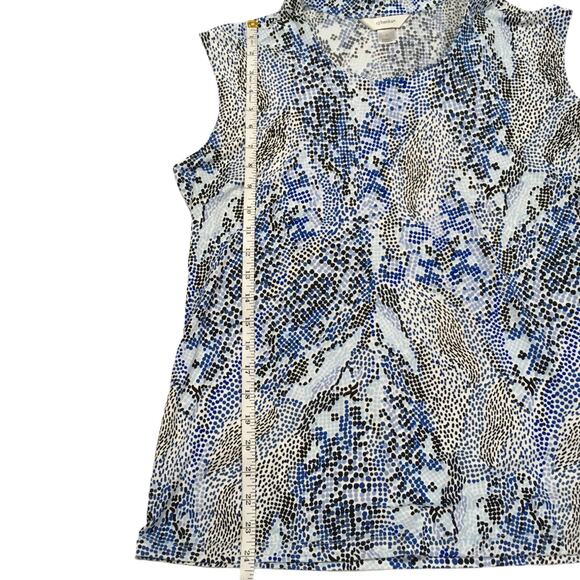 CJ Banks Top Sleeveless Blouse V-Neck Printed Career Top Womens Blue White Black - Picture 4 of 11